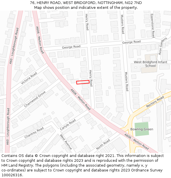 76, HENRY ROAD, WEST BRIDGFORD, NOTTINGHAM, NG2 7ND: Location map and indicative extent of plot