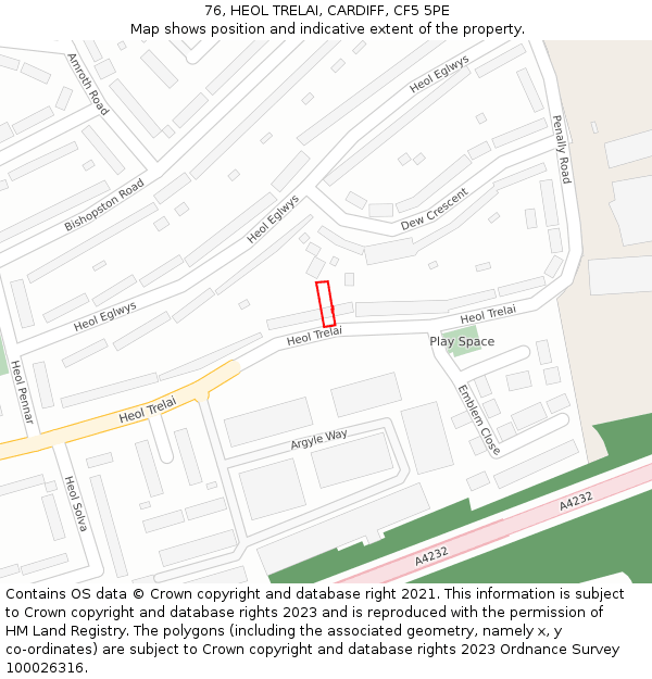 76, HEOL TRELAI, CARDIFF, CF5 5PE: Location map and indicative extent of plot