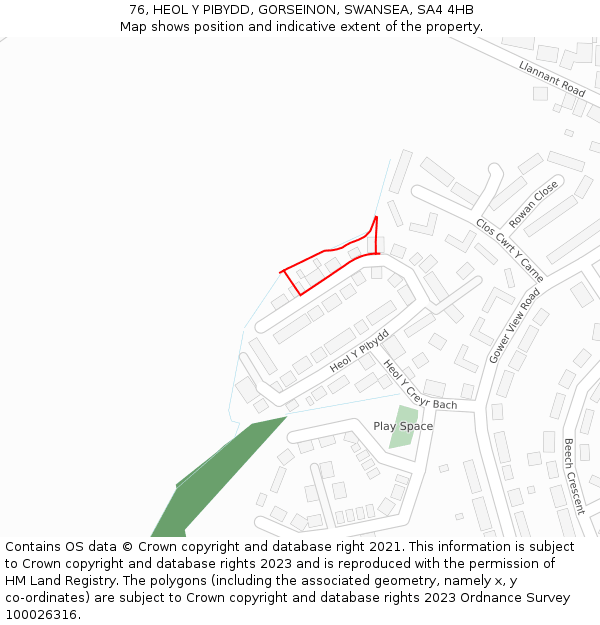 76, HEOL Y PIBYDD, GORSEINON, SWANSEA, SA4 4HB: Location map and indicative extent of plot