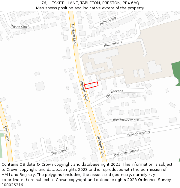 76, HESKETH LANE, TARLETON, PRESTON, PR4 6AQ: Location map and indicative extent of plot