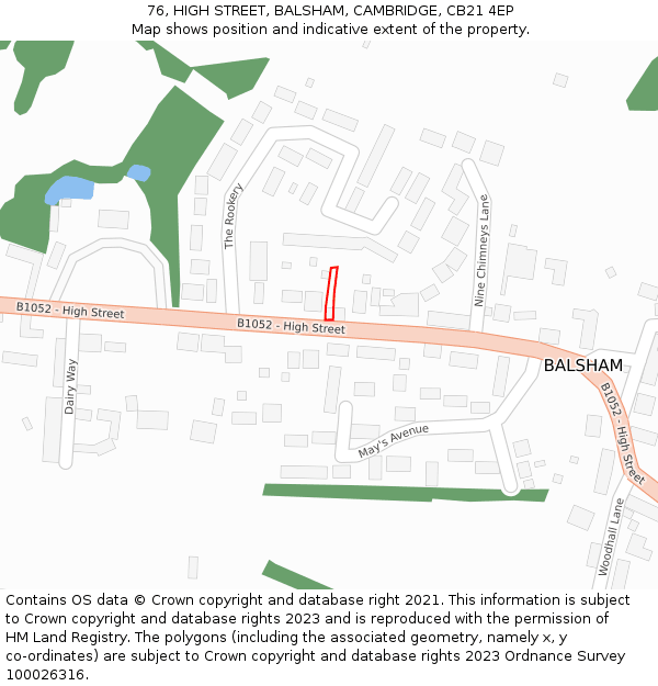 76, HIGH STREET, BALSHAM, CAMBRIDGE, CB21 4EP: Location map and indicative extent of plot