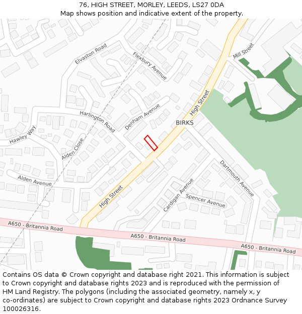 76, HIGH STREET, MORLEY, LEEDS, LS27 0DA: Location map and indicative extent of plot