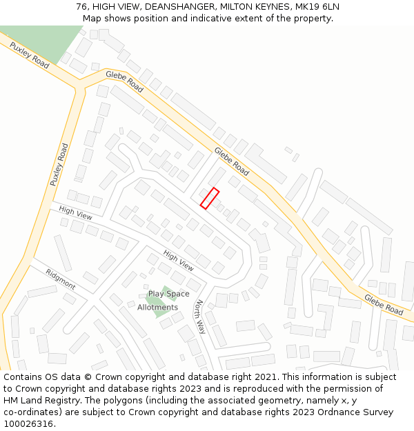 76, HIGH VIEW, DEANSHANGER, MILTON KEYNES, MK19 6LN: Location map and indicative extent of plot