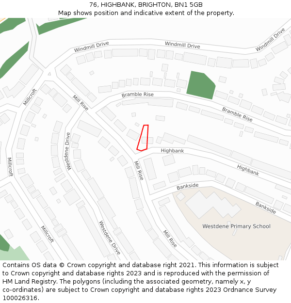 76, HIGHBANK, BRIGHTON, BN1 5GB: Location map and indicative extent of plot