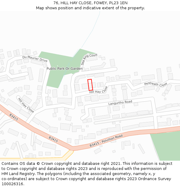 76, HILL HAY CLOSE, FOWEY, PL23 1EN: Location map and indicative extent of plot