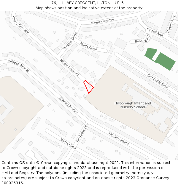 76, HILLARY CRESCENT, LUTON, LU1 5JH: Location map and indicative extent of plot