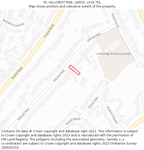 76, HILLCREST RISE, LEEDS, LS16 7DL: Location map and indicative extent of plot