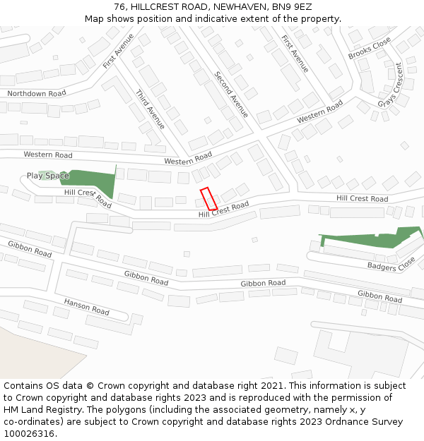 76, HILLCREST ROAD, NEWHAVEN, BN9 9EZ: Location map and indicative extent of plot