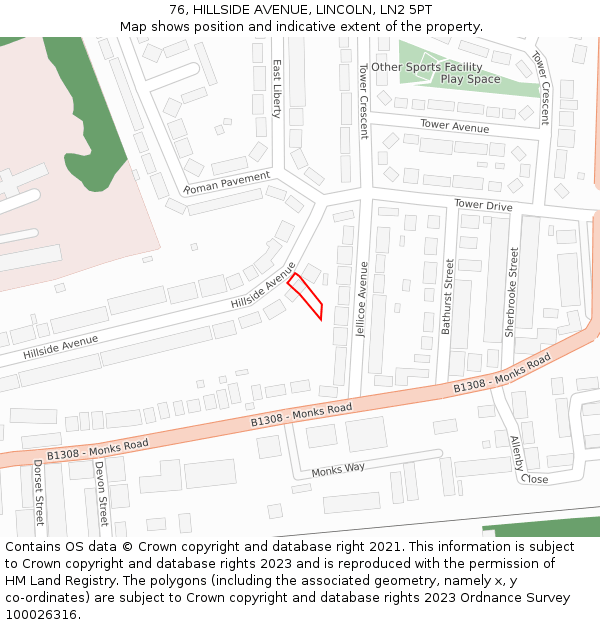 76, HILLSIDE AVENUE, LINCOLN, LN2 5PT: Location map and indicative extent of plot