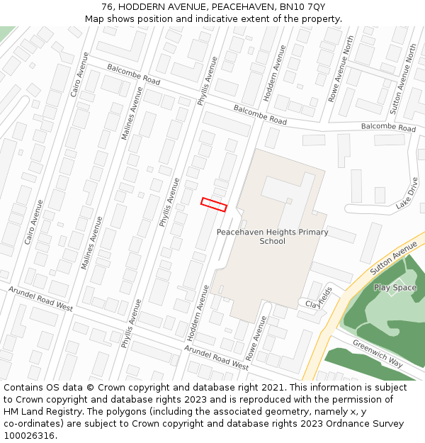 76, HODDERN AVENUE, PEACEHAVEN, BN10 7QY: Location map and indicative extent of plot