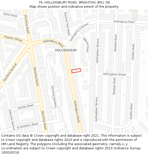 76, HOLLINGBURY ROAD, BRIGHTON, BN1 7JA: Location map and indicative extent of plot