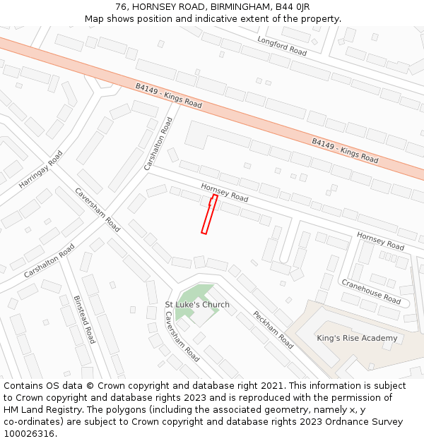 76, HORNSEY ROAD, BIRMINGHAM, B44 0JR: Location map and indicative extent of plot