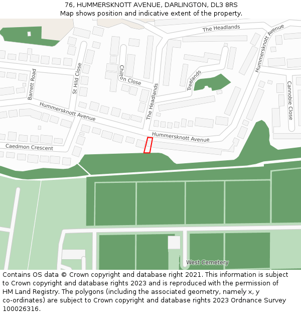 76, HUMMERSKNOTT AVENUE, DARLINGTON, DL3 8RS: Location map and indicative extent of plot