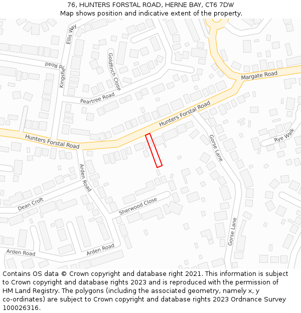 76, HUNTERS FORSTAL ROAD, HERNE BAY, CT6 7DW: Location map and indicative extent of plot