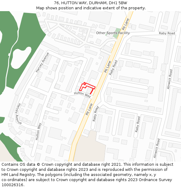 76, HUTTON WAY, DURHAM, DH1 5BW: Location map and indicative extent of plot