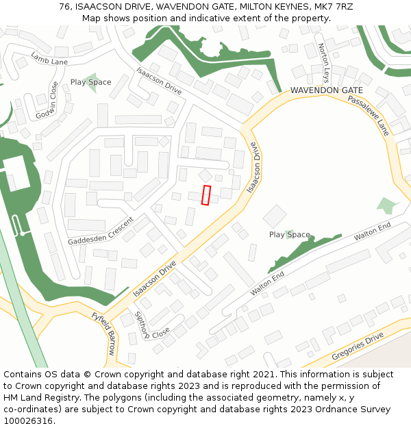 76, ISAACSON DRIVE, WAVENDON GATE, MILTON KEYNES, MK7 7RZ: Location map and indicative extent of plot