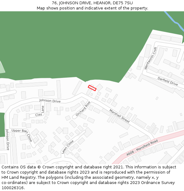 76, JOHNSON DRIVE, HEANOR, DE75 7SU: Location map and indicative extent of plot