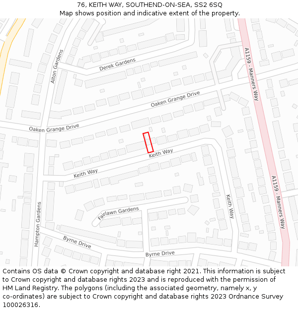 76, KEITH WAY, SOUTHEND-ON-SEA, SS2 6SQ: Location map and indicative extent of plot