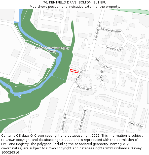 76, KENTFIELD DRIVE, BOLTON, BL1 8FU: Location map and indicative extent of plot