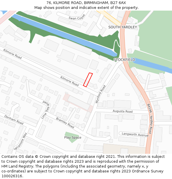 76, KILMORIE ROAD, BIRMINGHAM, B27 6AX: Location map and indicative extent of plot