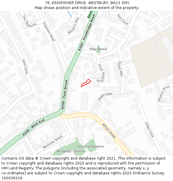 76, KINGFISHER DRIVE, WESTBURY, BA13 3XN: Location map and indicative extent of plot