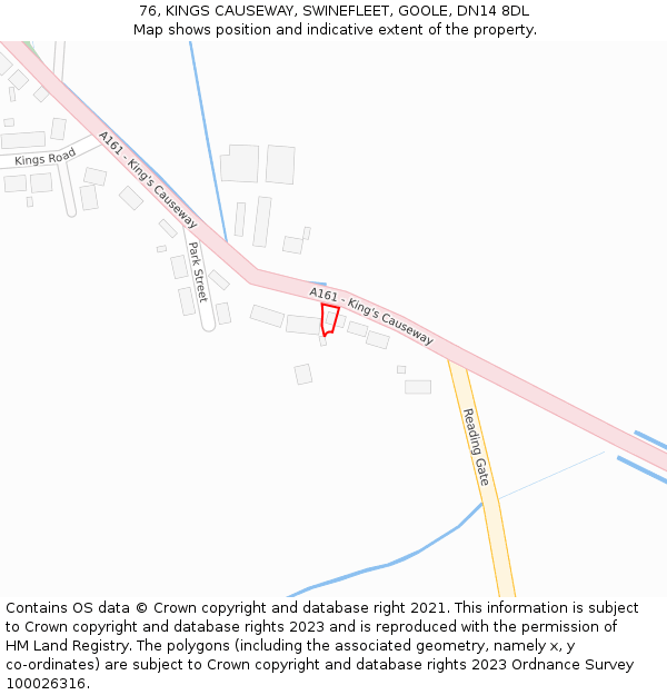 76, KINGS CAUSEWAY, SWINEFLEET, GOOLE, DN14 8DL: Location map and indicative extent of plot