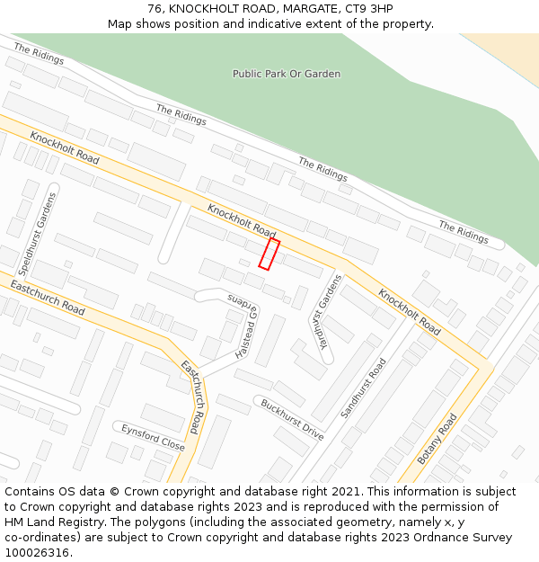 76, KNOCKHOLT ROAD, MARGATE, CT9 3HP: Location map and indicative extent of plot