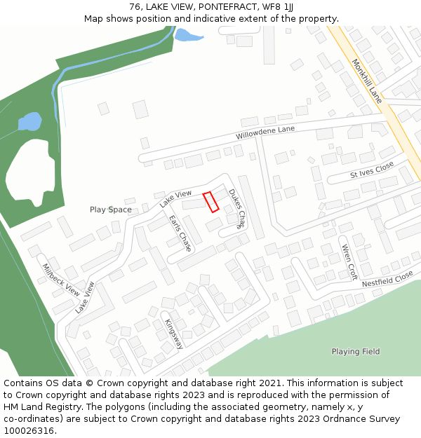 76, LAKE VIEW, PONTEFRACT, WF8 1JJ: Location map and indicative extent of plot