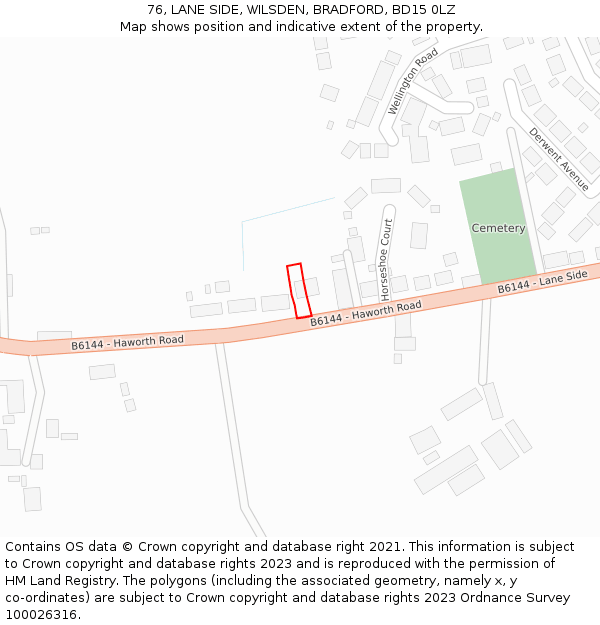 76, LANE SIDE, WILSDEN, BRADFORD, BD15 0LZ: Location map and indicative extent of plot