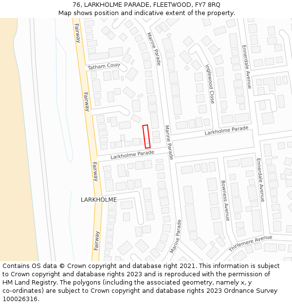 76, LARKHOLME PARADE, FLEETWOOD, FY7 8RQ: Location map and indicative extent of plot