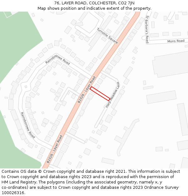 76, LAYER ROAD, COLCHESTER, CO2 7JN: Location map and indicative extent of plot