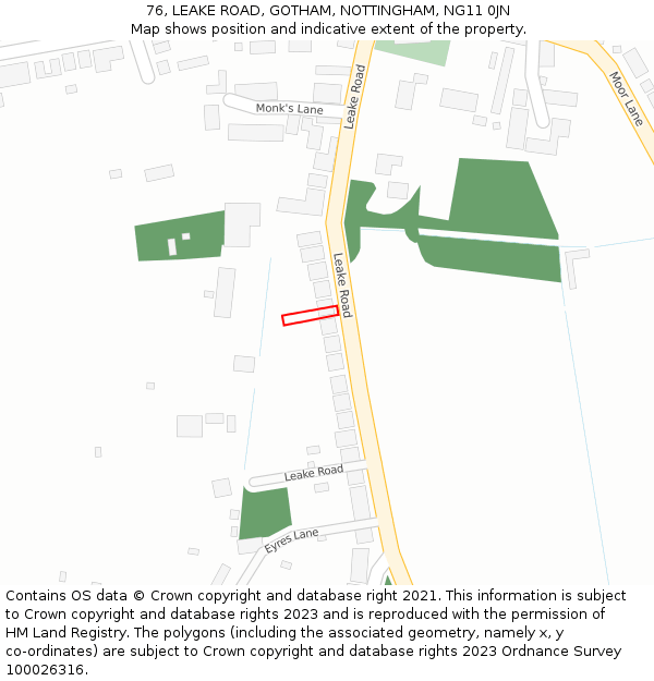 76, LEAKE ROAD, GOTHAM, NOTTINGHAM, NG11 0JN: Location map and indicative extent of plot