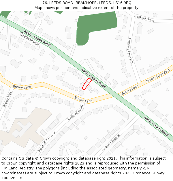 76, LEEDS ROAD, BRAMHOPE, LEEDS, LS16 9BQ: Location map and indicative extent of plot