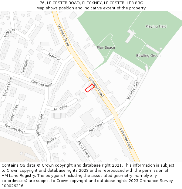 76, LEICESTER ROAD, FLECKNEY, LEICESTER, LE8 8BG: Location map and indicative extent of plot