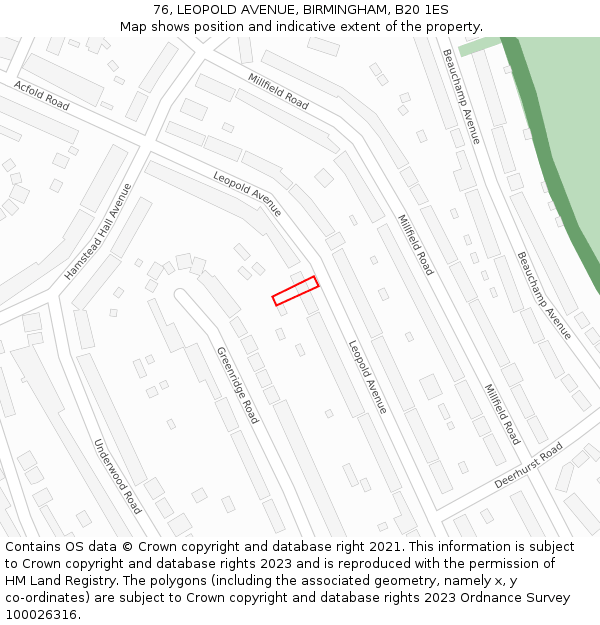 76, LEOPOLD AVENUE, BIRMINGHAM, B20 1ES: Location map and indicative extent of plot