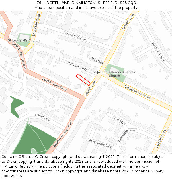 76, LIDGETT LANE, DINNINGTON, SHEFFIELD, S25 2QD: Location map and indicative extent of plot