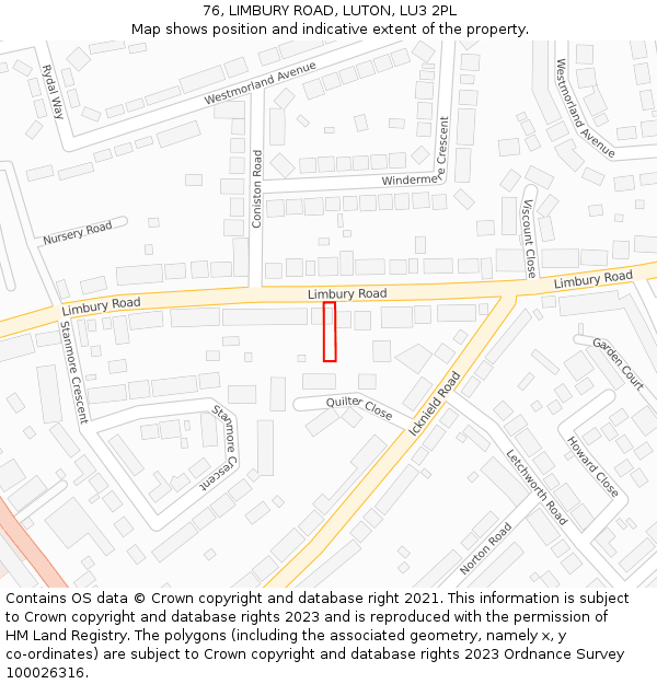 76, LIMBURY ROAD, LUTON, LU3 2PL: Location map and indicative extent of plot