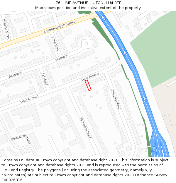 76, LIME AVENUE, LUTON, LU4 0EF: Location map and indicative extent of plot
