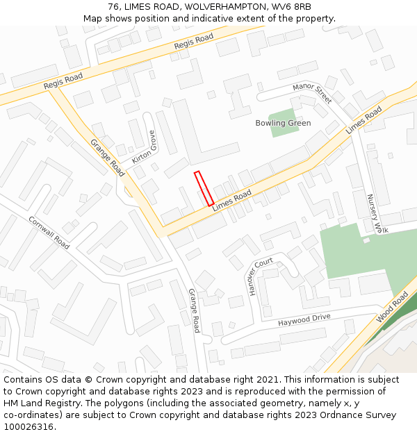 76, LIMES ROAD, WOLVERHAMPTON, WV6 8RB: Location map and indicative extent of plot