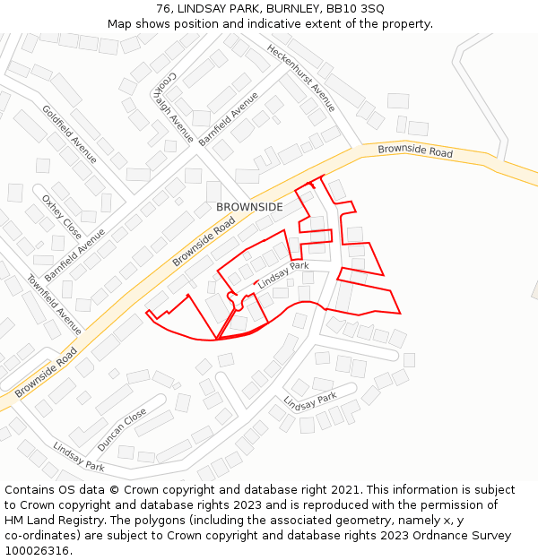 76, LINDSAY PARK, BURNLEY, BB10 3SQ: Location map and indicative extent of plot