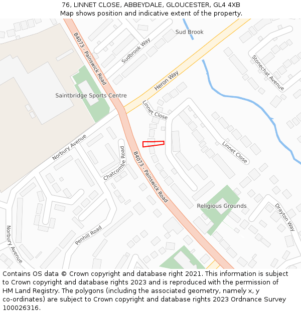 76, LINNET CLOSE, ABBEYDALE, GLOUCESTER, GL4 4XB: Location map and indicative extent of plot