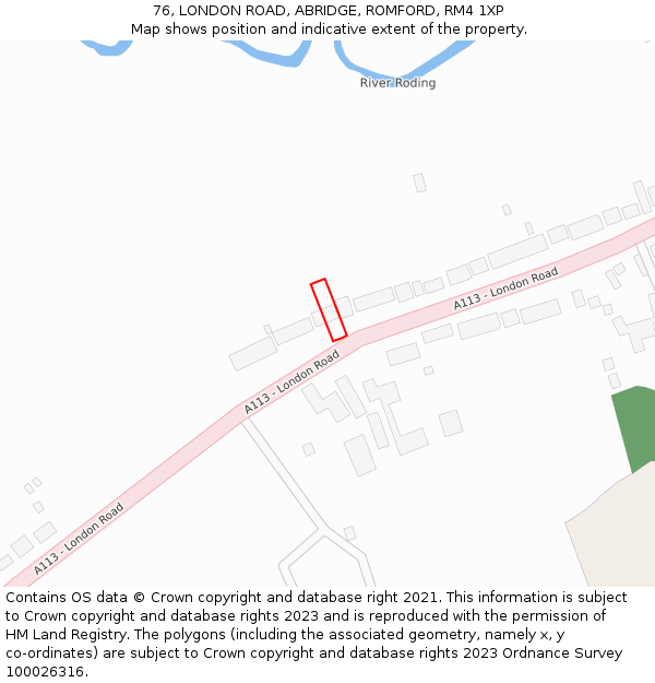 76, LONDON ROAD, ABRIDGE, ROMFORD, RM4 1XP: Location map and indicative extent of plot