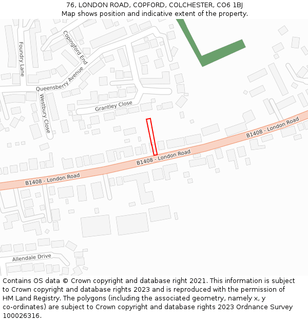 76, LONDON ROAD, COPFORD, COLCHESTER, CO6 1BJ: Location map and indicative extent of plot