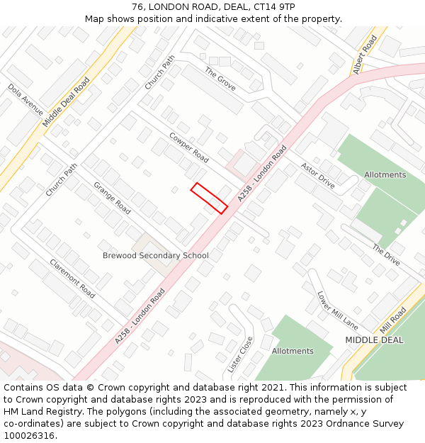 76, LONDON ROAD, DEAL, CT14 9TP: Location map and indicative extent of plot