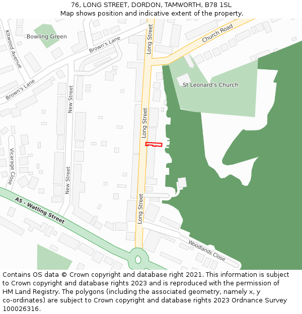 76, LONG STREET, DORDON, TAMWORTH, B78 1SL: Location map and indicative extent of plot