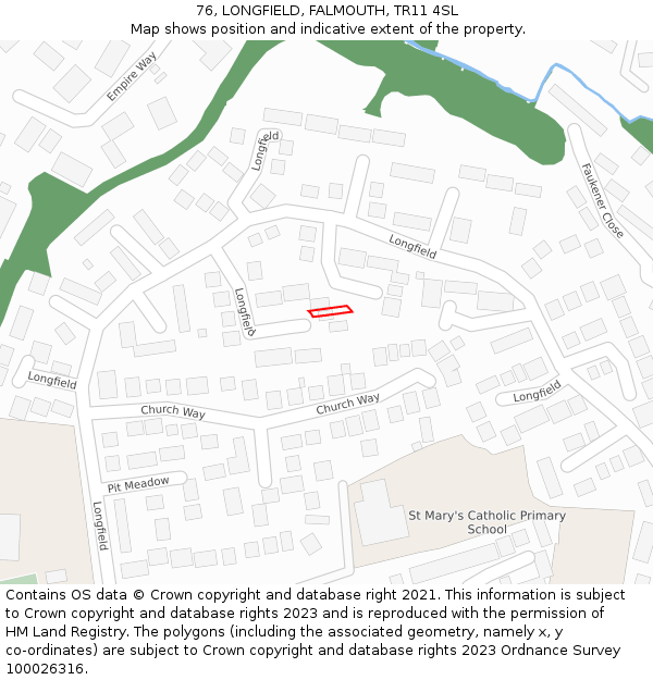 76, LONGFIELD, FALMOUTH, TR11 4SL: Location map and indicative extent of plot