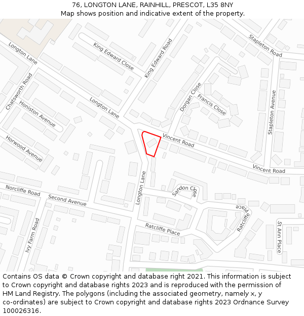 76, LONGTON LANE, RAINHILL, PRESCOT, L35 8NY: Location map and indicative extent of plot