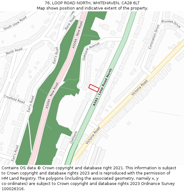 76, LOOP ROAD NORTH, WHITEHAVEN, CA28 6LT: Location map and indicative extent of plot