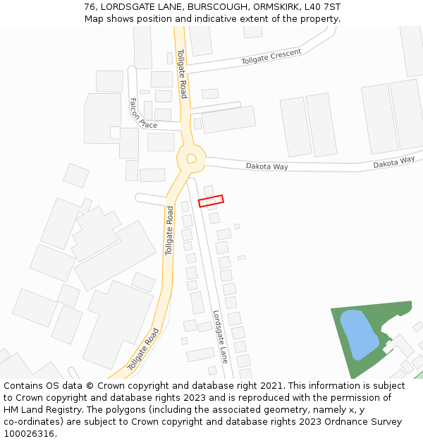 76, LORDSGATE LANE, BURSCOUGH, ORMSKIRK, L40 7ST: Location map and indicative extent of plot