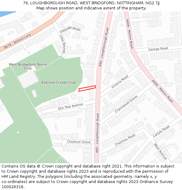 76, LOUGHBOROUGH ROAD, WEST BRIDGFORD, NOTTINGHAM, NG2 7JJ: Location map and indicative extent of plot